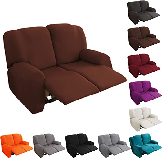 Loveseat Recliner Slipcover, 2 Seat Stretch Reclining Love Seat, Slipcover Recliner Loveseat Sofa Cover with Side Pocket, Anti-Slip Elastic Chair Covers Furniture Protector for Kids, Pets, Dog and Cat