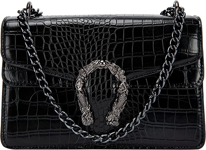Trendy Chain Strap Crossbody Bag For Women - Luxurious Snakeskin-Print Leather Shoulder Pursel Ladies Evening Handbag Satchel