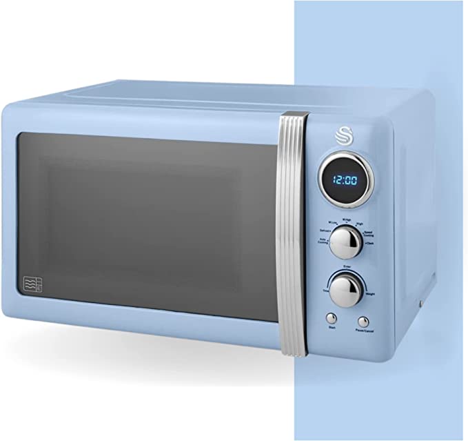 Swan Retro LED Digital Microwave Blue, 20L, 800W, 6 Power Levels Including Defrost Setting, SM22030LBLN