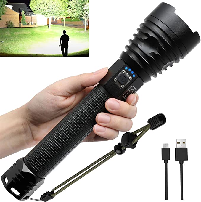 Rechargeable LED Flashlights 100000 High Lumens, Super Bright Powerful Flashlights with 5 Lighting Modes, Zoomable, Waterproof Handheld Flashlight for Hunting, Camping, Emergencies