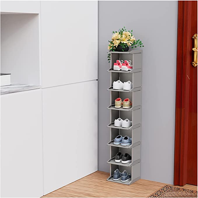 MADSOUKY Shoe Rack 8 Tiers, DIY Narrow Stckable Shoes Storage Tall Organizer Vertical Small Entryway Standing Shelf Waterproof Dust Proof