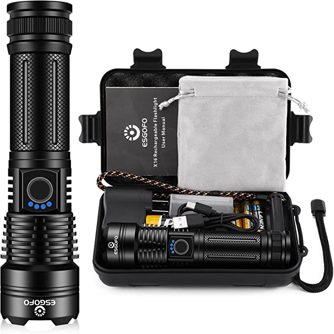 High Power Rechargeable Flashlight LED High Lumens, Super Bright 20000 Lumens XHP90 Tactical Handheld Flash Light, Powerful Emergency Linternas, waterproof, Long Lasting, for Hiking Camping Gift
