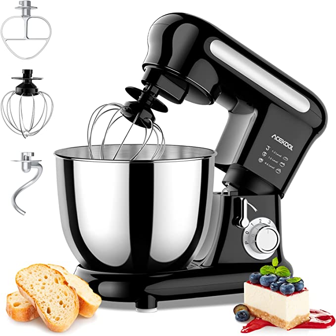 Acekool Stand Mixer 3.5L/4QT Food Mixer for baking 1000W 6 Speeds Electric Cake Mixer withBowl, Dough Hook, Whisk & Beater Dishwasher Safe