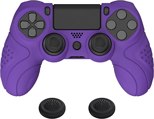 PlayVital Guardian Edition Purple Ergonomic Soft Anti-Slip Controller Silicone Case Cover for ps4, Rubber Protector with Black Joystick Caps for ps4 Slim/for ps4 Pro Controller