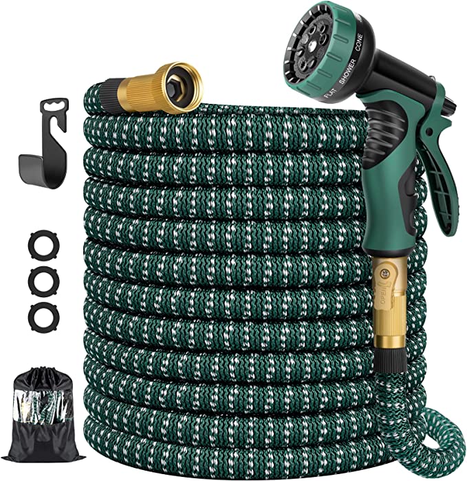 50FT Expandable Garden Hose Water Hose with 10 Function Nozzle, Leakproof Lightweight Water Hose with Solid Brass Fittings, Extra Strength 3750D Durable Gardening Flexible Hose Pipe