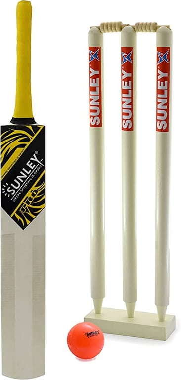SUNLEY Cricket Set with Pro Popular Willow Cricket Bat Size 5 & 1 Wooden Wicket Set & 1 Wind Ball (Age Group (8-12 Years))