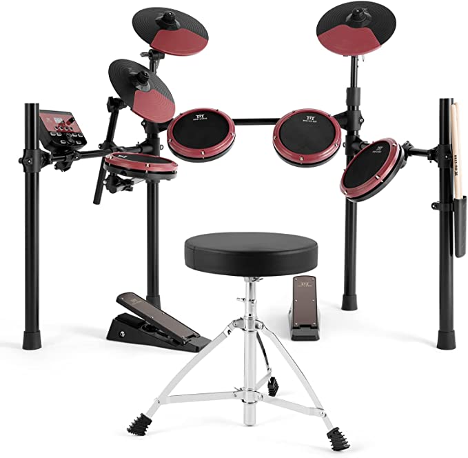 MUSTAR Electronic Drum Set, Electric Drum Sets for Adults Beginners Kids with Mesh Drum Pads, Kick Pedal, Drum Stool, Drum Sticks, USB MIDI Connectivity, 180 Sounds & 15 Kits, Christmas Birthday Gifts