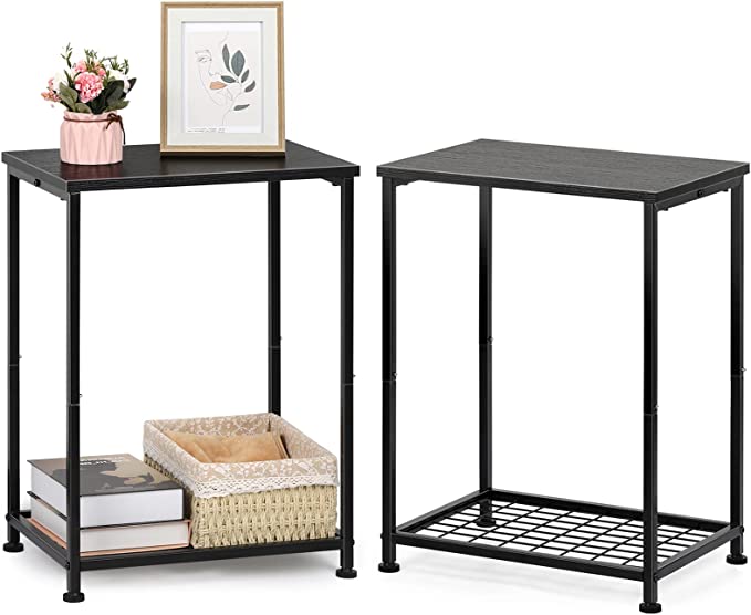 smusei Black Nightstands Set of 2 Side Table Living Room for Small Spaces Narrow Bedside Tables and Small End Table Sets with Open Storage Shelves for Bedroom Guest Room Decor