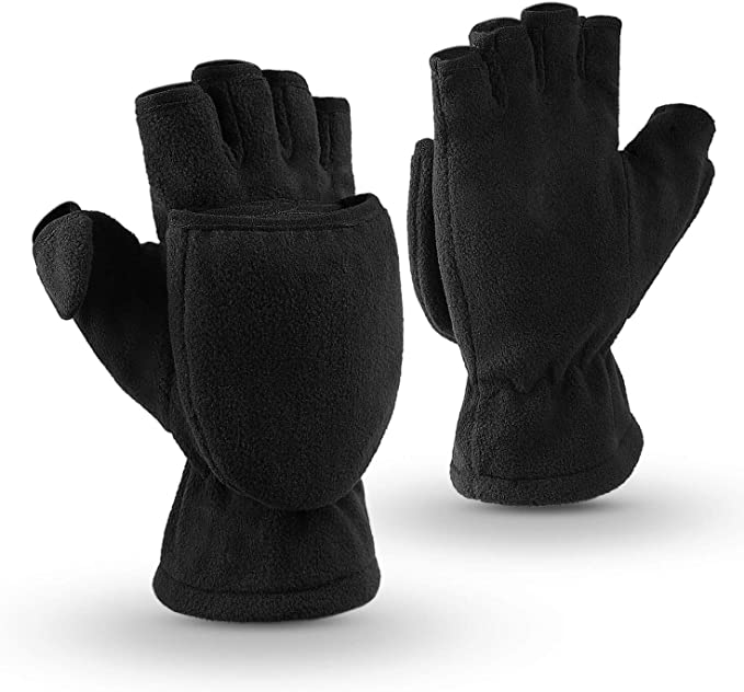 OZERO Winter Gloves 3M Thinsulate Fingerless Convertible Thermal Mittens Windproof Insulated Polar Fleece Warm for Men & Women Black