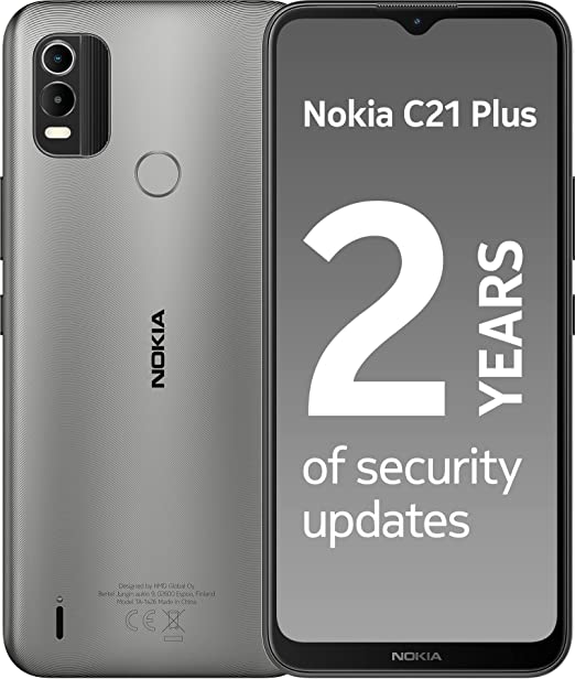 Nokia C21 Plus Smartphone with 6.5" HD+ Display, Toughened Glass, 2-Day Battery Life, 13MP Dual-Camera with HDR, Panorama & Beautification, Clean OS, 2 Years Security Updates, Dual-Sim - Grey