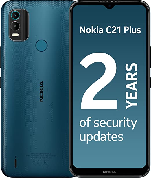 Nokia C21 Plus Smartphone with 6.5" HD+ Display, Toughened Glass, 2-Day Battery Life, 13MP Dual-Camera with HDR, Panorama & Beautification, Clean OS, 2 Years Security Updates, Dual-Sim - Cyan