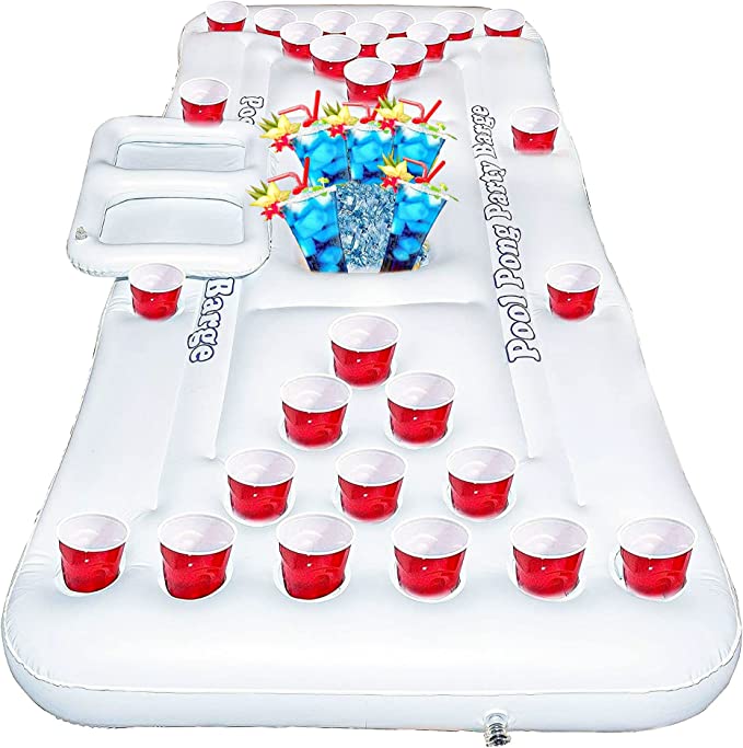 Hourleey 6 FT Inflatable Pong Game Table, Pool Lounge Floating Party Barge, Outdoor Inflatable Pool Floats for Adults Soft Pool Party Toys