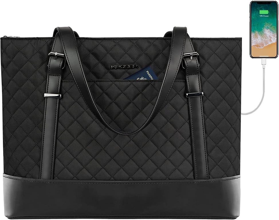 KROSER Laptop Tote Bag 15.6 Inch Large Shoulder Bag Lightweight Water-Repellent Nylon Computer Tote Bag Women Stylish Handbag