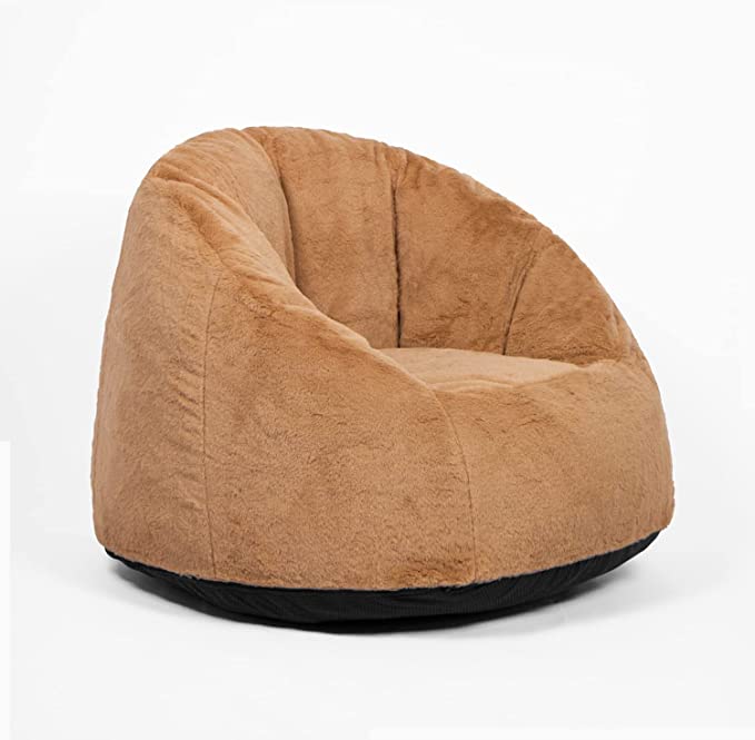 N&V Large Single Bean Bag Chair, Adult Size Bean Bag Sack, Foam Filling, Includes Removable and Machine Washable Cover, 37in, Soft Faux Fur (Brown)