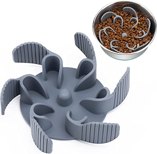 Keegud Slow Feeder Dog Bowls Insert [22 Big Octopus Suction Cups] Super Firm Slow Eating Dog Bowl [Cuttable] for Large Breed and Medium Size Dog Compatible with Regular and Elevated Dog Bowls (Flower)