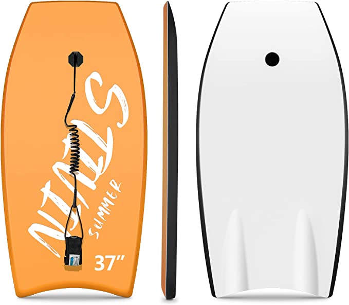 Woddtery Lightweight Bodyboard, 33/37/41" Body Boards for Beach with Wrist Leash Comfort EPS Core, XPE Deck, HDPE Slick Bottom Kids Adult Surfing Board