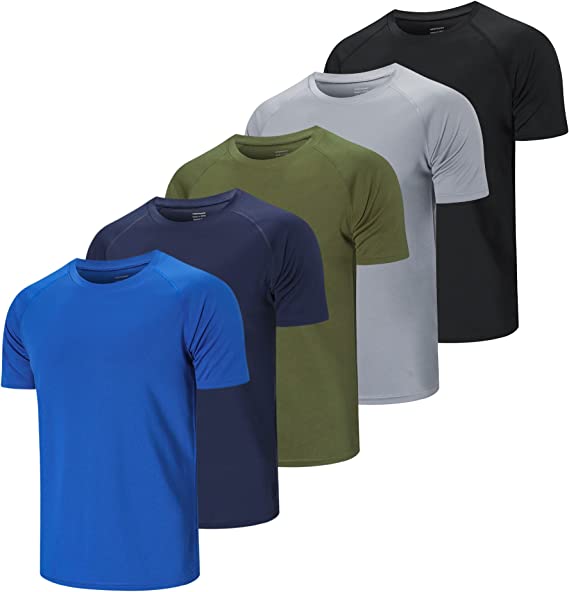 ZENGVEE 3 or 5 Pack Men's Workout Shirts Breathable Quick-Dry Gym Tops Moisture Wicking Anti-Odor Sport Short Sleeve T-Shirts for Outdoor Running Sportswear