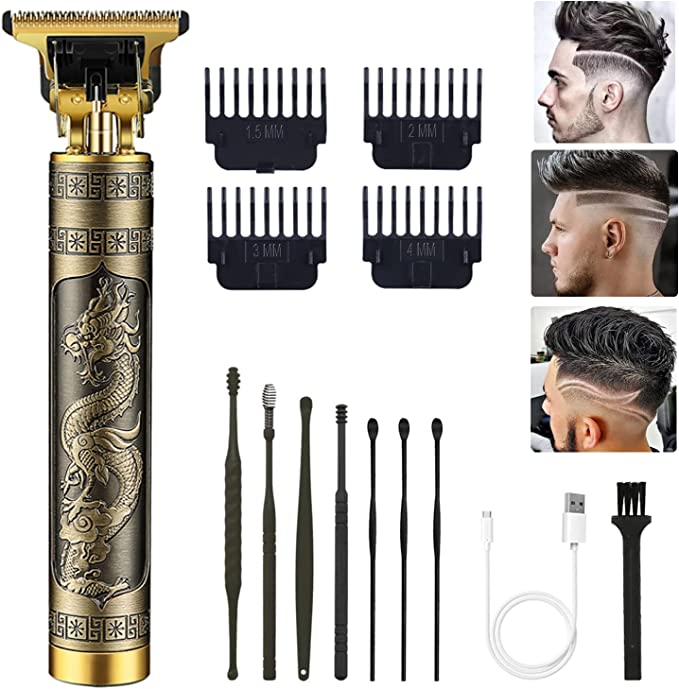 Professional Cordless Hair Trimmer, T-Blade Hair Clippers for Men, Zero Gapped Trimmer Rechargeable Beard Trimmer Edgers Clippers Hair Cutting Kit with Guide Combs, Ear Spoon Tool Set