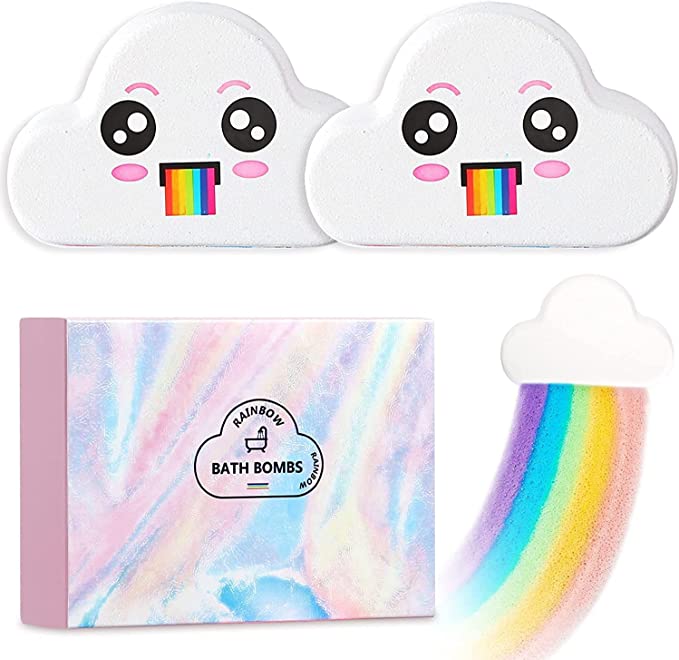 Bath Bombs 2Pcs Gift Set, Rainbow Handmade Bath Bombs with Natural Ingredients and Dreamy Rainbow, Bath Bomb with Rich Bubble, Great Gift