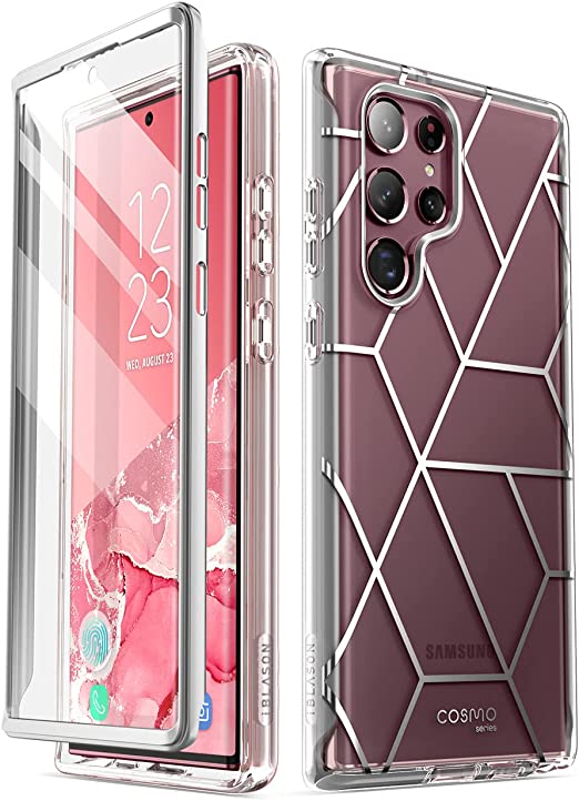 i-Blason Cosmo Series for Samsung Galaxy S22 Ultra 5G Case, Slim Full-Body Stylish Protective Case with Built-in Screen Protector (Clear)