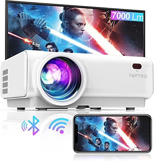 TOPTRO Mini Portable Projector 1080P Full HD Supported Projector, 7000 Lumen WiFi Bluetooth Video Projector, ±15° Keystone Correction, Zoom Function, 200" Home Theater for PC/iOS/Android/ PS5