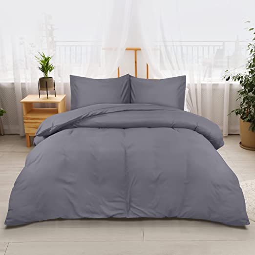 Utopia Bedding Quilt Cover Set - 100% Brushed Microfibre – Duvet/Doona Cover with Pillowcases (Queen, Grey)