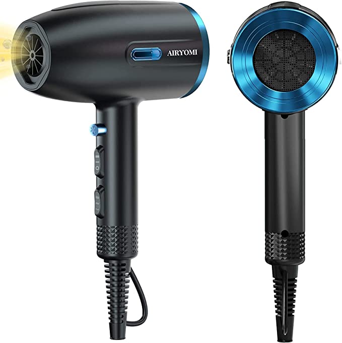 AIRYOMI Professional Ionic Hair Dryer,Blow Dryer with Diffuser,Powerful Fast Dry Hair Dryer Men Women,Magnetic Nozzles,240V,1875W(AU Plug),3 Heating/2 Speed/Cold Settings,Diffuser Hair Dryer,Blue-Black