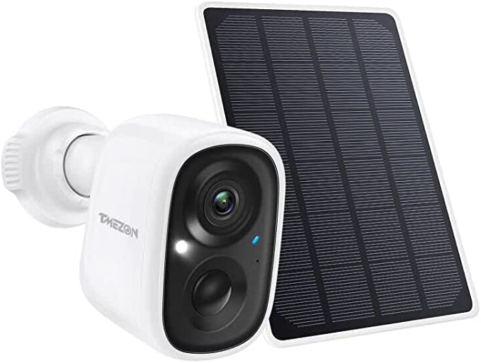 TMEZON 1080p Indoor/Outdoor Security Wireless Camera,Rechargeable Battery/Solar Powered for Home Surveillance, PIR Motion Detection, Stunning Night Vision, Smart Home Supported,with Solar Panel