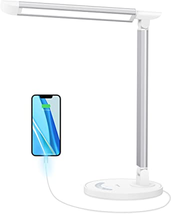 LED Desk Lamp, sympa Dimmable Table Lamp with 7 Brightness Levels, 5 Color Temperatures, Eye-Caring, USB Charging Port, Touch Control, Memory Function, Desk Light for Home Office Reading Work Study