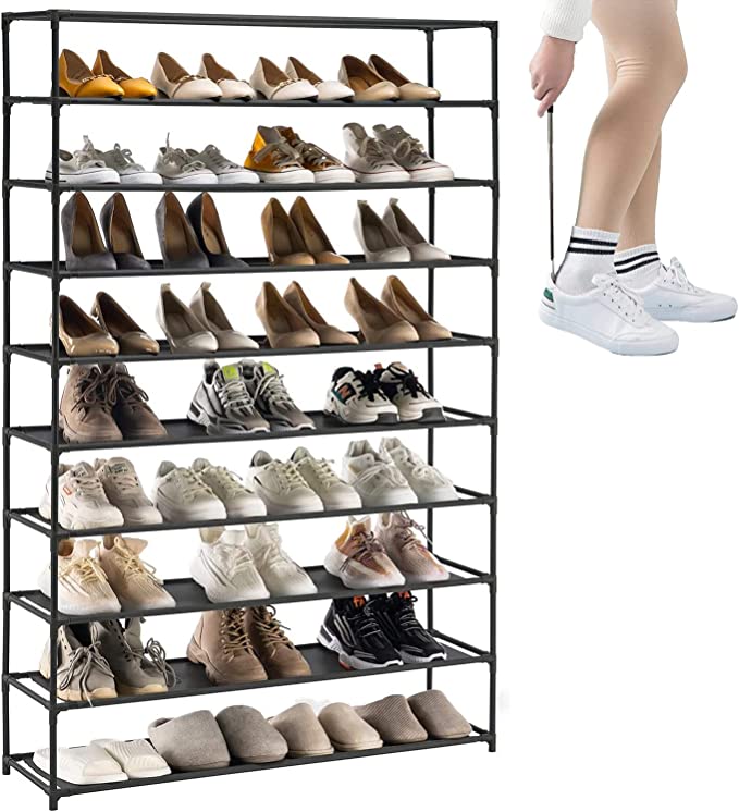 Zumist Shoe Rack Shelves, 10-T Shoe Storage Organizer Space Saving Shoe Shelf, Stackable Freestanding for Room Organization (Black)