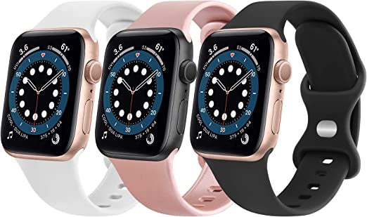 [3 Pack] Silicone Bands for Apple Watch Band 38mm 40mm 41mm 42mm 44mm 45mm, Soft Adjustable Comfortable Sport Strap Women/Men for Apple Watch Series 8 7 6 5 4 3 2 1 SE