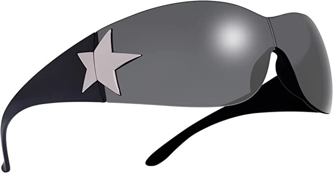 Rimless Y2K Sunglasses for Women Men,Trendy Shield Wrap Around Sunglasses Oversized Fashion Frameless Sun Glasses