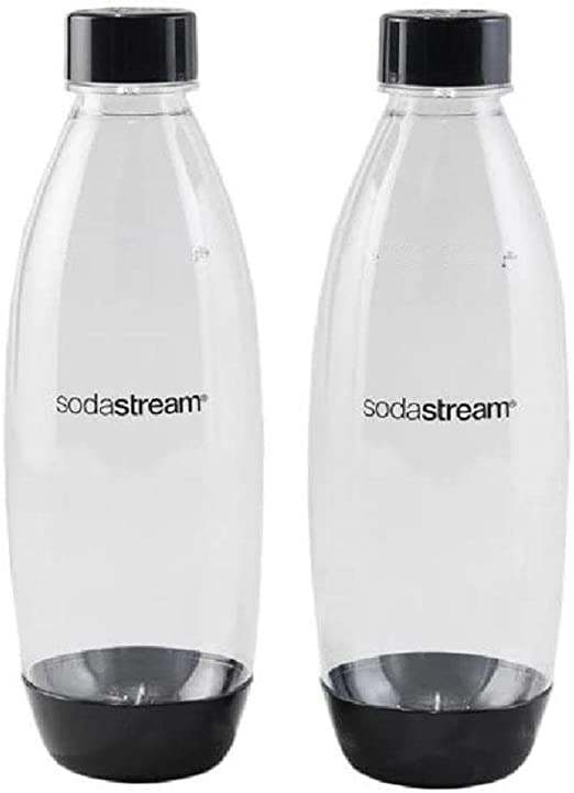 SodaStream 2 Pack 1L BPA Free Water Bottle for Carbonated Drinks. Dishwasher Safe, Compatible with SodaStream Spirit, Spirit One Touch, Terra, Art, Power & Source Sparkling Water Makers - Black