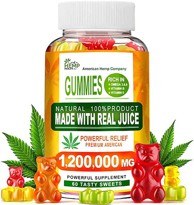 HEMPHEALTHAU Hemp Gummies - Safe and Natural Omega 3 Supplement with Hemp Oil for Pain Relief and Inflammation Relief - Max Value in Each Gummy - Vitamins B & E and Omega 3, 6, 9 - 60 Pcs