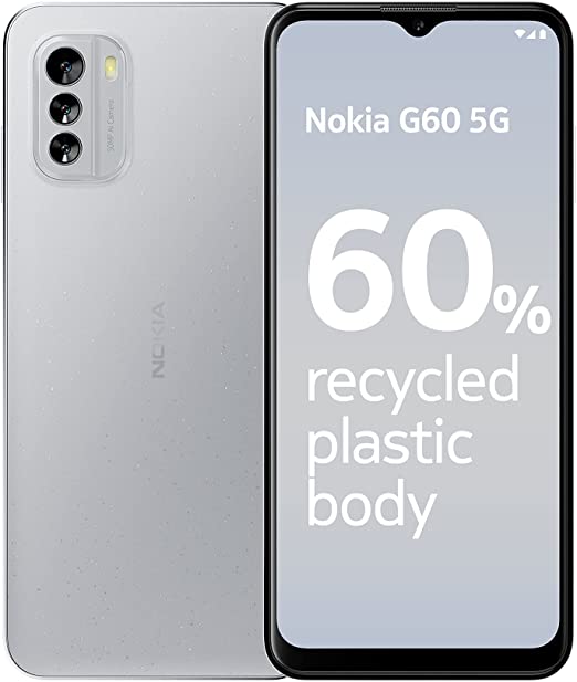 Nokia G60 5G Smartphone, 6.58” HD+ 120Hz Display, 4GB RAM & 64GB Storage, Android 12 & 3 OS Upgrades, 50MP AI Rear Camera, 3 Years of Warranty, Made of 60% Recycled Plastic, 2 Day Battery Life – Grey