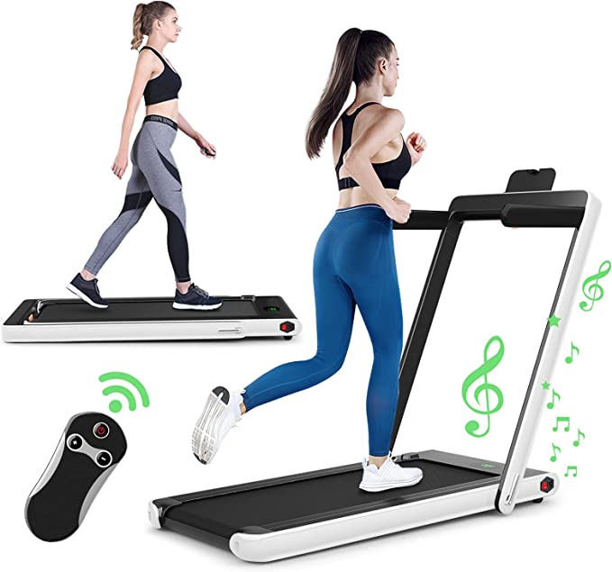 Costway Folding Walking Pad Treadmill, 2-In-1 Walking & Running Exercise Treadmill,2.25HP Motor, w/Bluetooth Speaker, APP Control, Remote Control & LED Display, 120KG Capacity, Compact Fitness Equipment for Home Gym Office