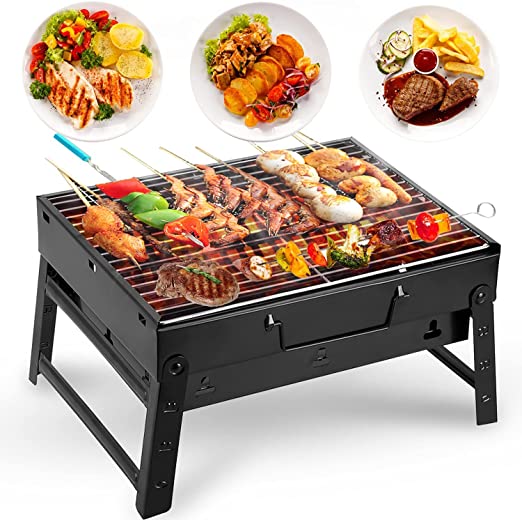 Letersu Charcoal Grill, BBQ Grill Folding Portable Lightweight smoker Grill, Barbecue Grill Small desk Tabletop Outdoor Grill for Camping Picnics Garden Beach Party (13.7 x 9.4 x 2.3)inch /(35 x 24 x 6)cm