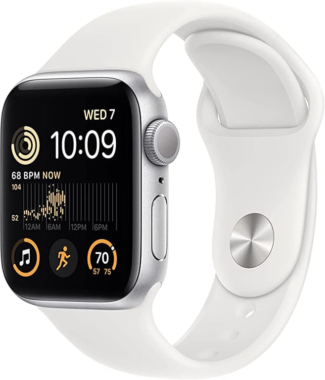 Apple Watch SE (2nd Gen) GPS 40-mm Silver Aluminium Case with White Sport Band — Regular