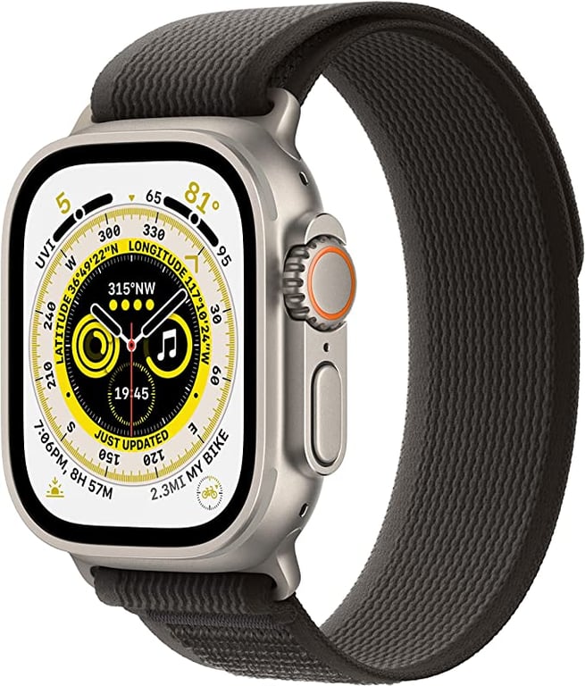 Apple Watch Ultra GPS + Cellular, 49-mm Titanium Case with Black/Grey Trail Loop — S/M