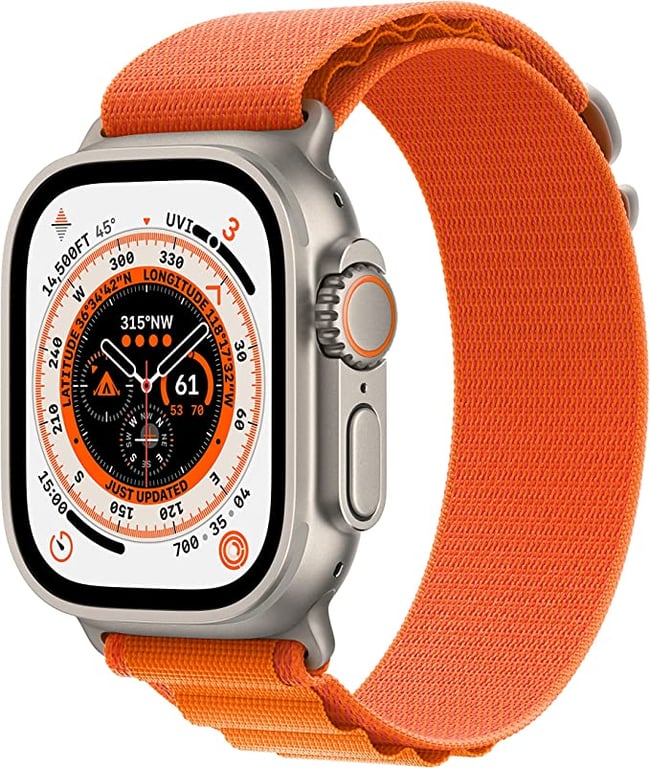 Apple Watch Ultra GPS + Cellular, 49-mm Titanium Case with Orange Alpine Loop — Medium