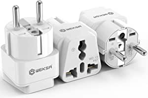 WEKSA Premium EU Travel Adapter with Universal Input, Australia, UK, New Zealand, US, India Convert to Europe, Vietnam, Bali, Turkiye Power Plug, White Type E/F EU Adaptor (Pack of 3)
